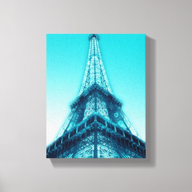 Lienzo Torre Eiffel París Tapa azul envuelto 8x10 (Anverso)