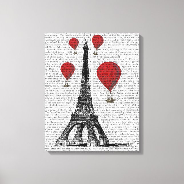 Lienzo Torre Eiffel y globos de aire rojo (Anverso)