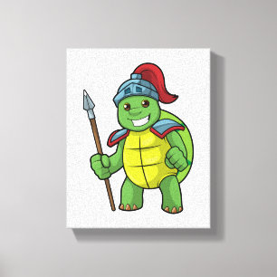 Lienzo Tortuga como guerrera con Spear y Helmet
