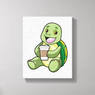 Lienzo Tortuga con caparazón y café a tomar