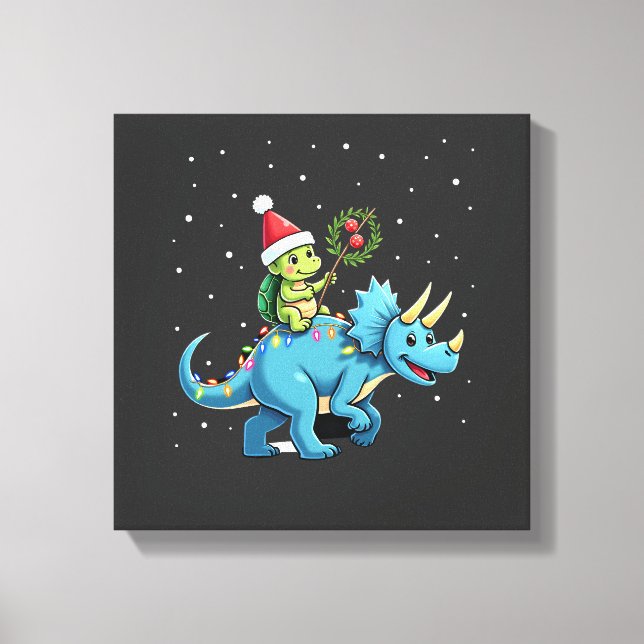 Lienzo Tortuga de Santa montando luces de Navidad de Reno (Anverso)