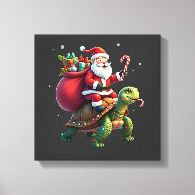 Lienzo Tortuga Divertida Navidad Santa Cabalgando Tortuga (Anverso)
