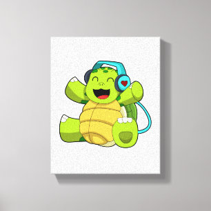 Lienzo Tortuga en Música con Auriculares