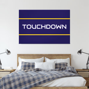 Lienzo TOUCHDOWN Texto Blanco Rayas Naranja Azul Marino
