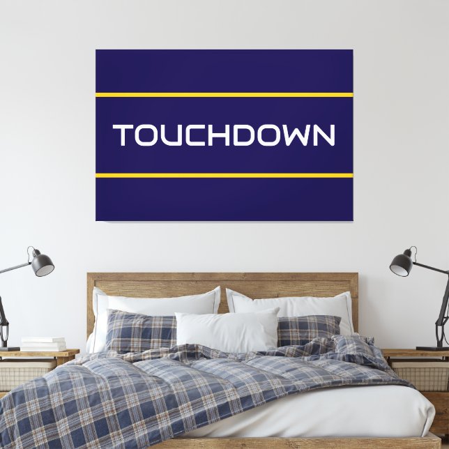 Lienzo TOUCHDOWN Texto Blanco Rayas Naranja Azul Marino  (Insitu(Dormitorio))