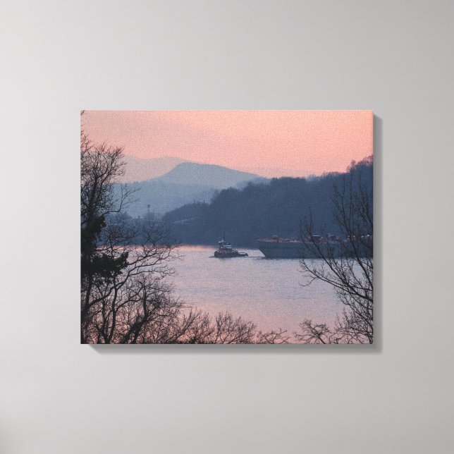 Lienzo Trabajando en el río al atardecer (Anverso)