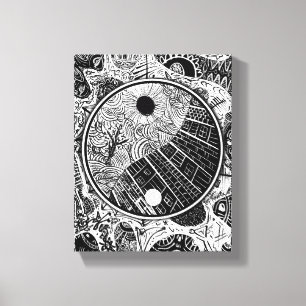 Lienzo Trabajo circular de línea de Yin Yang Phrame