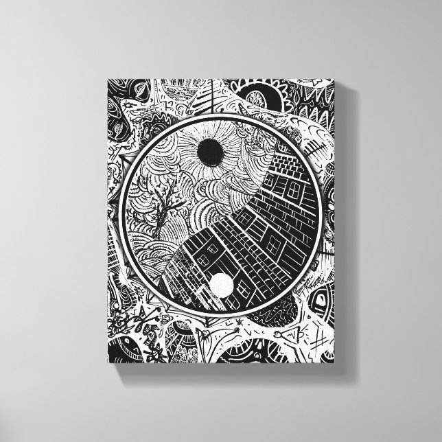 Lienzo Trabajo circular de línea de Yin Yang Phrame (Anverso)