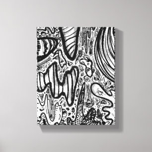 Lienzo Trabajo de línea abstracto negro y blanco de maní