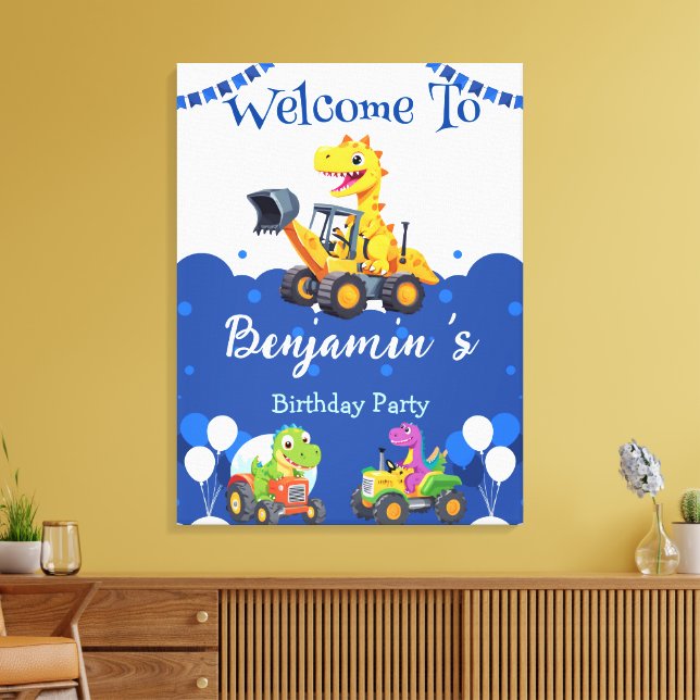 Lienzo Tractor de dinosaurio lindo cavar globo de camión  (Insitu (Sala de estar))