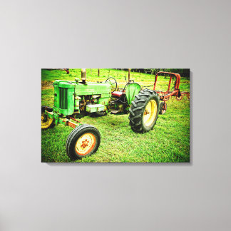Lienzo tractor de granja antiguo en lona