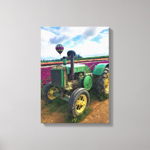 Lienzo Tractor Verde en el Campo Tulip, Oregón