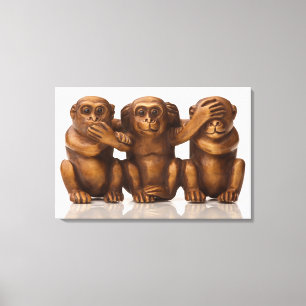 Lienzo Trama de tres monos de madera