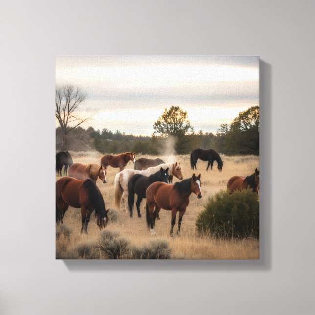 Lienzo Tranquil Herd at Dusk – Peaceful Horse Pasture (Anverso)
