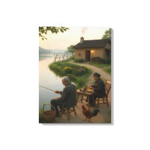Tranquil Village Morning by the Lake Wall Art