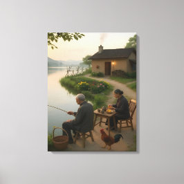 Lienzo Tranquil Village Morning by the Lake Wall Art