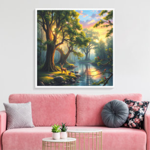 Lienzo Tranquilidad de bosque al amanecer