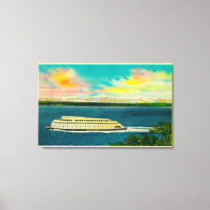 Lienzo Transbordador de Kalakala, Puget Sound, montañas