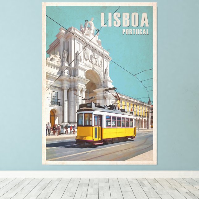 Lienzo Tranvía amarillo, Arco de la Calle Augusta. Lisboa (Insitu (piso de madera))