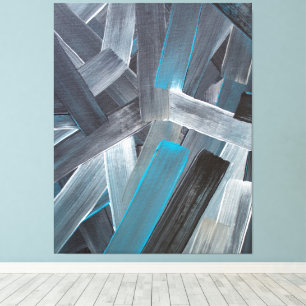 Lienzo Trazos de pincel abstractos en azul, gris y negro