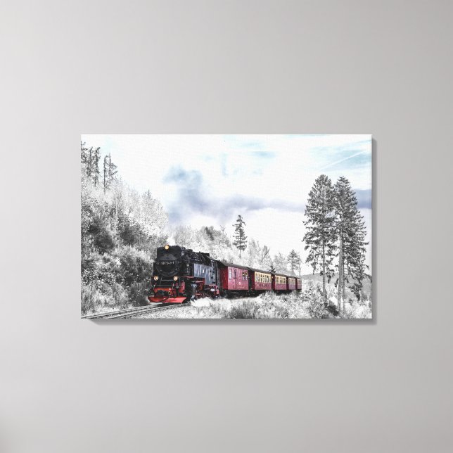 Lienzo Tren de época que viaja por el paisaje invernal (Anverso)