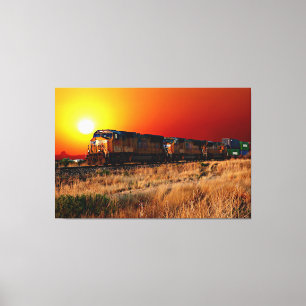 Lienzo Tren de locomotora diésel Sunset 60"x40" grande