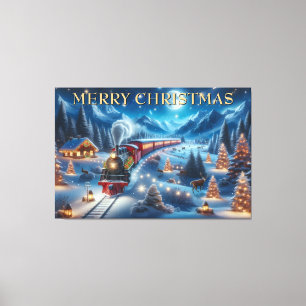 Lienzo Tren de Navidad Mágico Escena Invernal Nevada