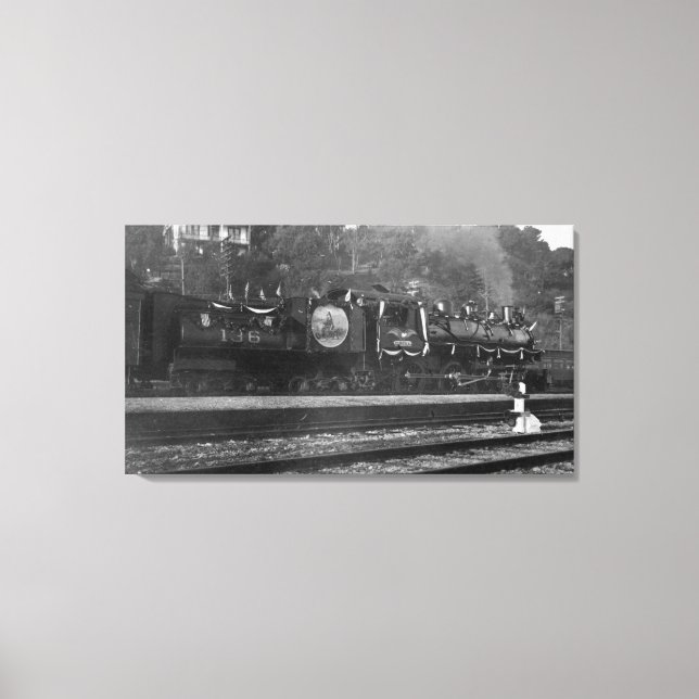 Lienzo Tren donando banderas estadounidenses (Anverso)