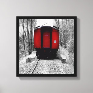 Lienzo Tren pasado de moda del vapor con el Caboose rojo