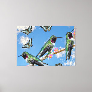 Lienzo Tres colibríes en la rama Silencio perenne
