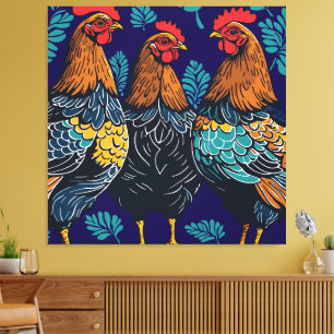 Lienzo Tres esténcil de corte de gallinas francesas