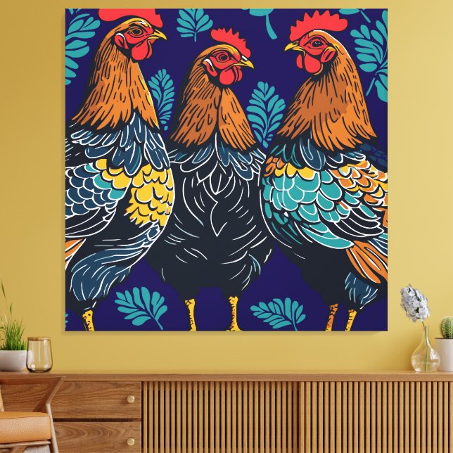 Lienzo Tres esténcil de corte de gallinas francesas (Insitu (Sala de estar))