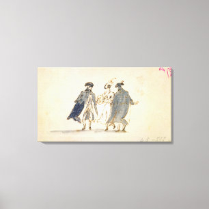 Lienzo Tres figuras enmascaradas en traje del carnaval