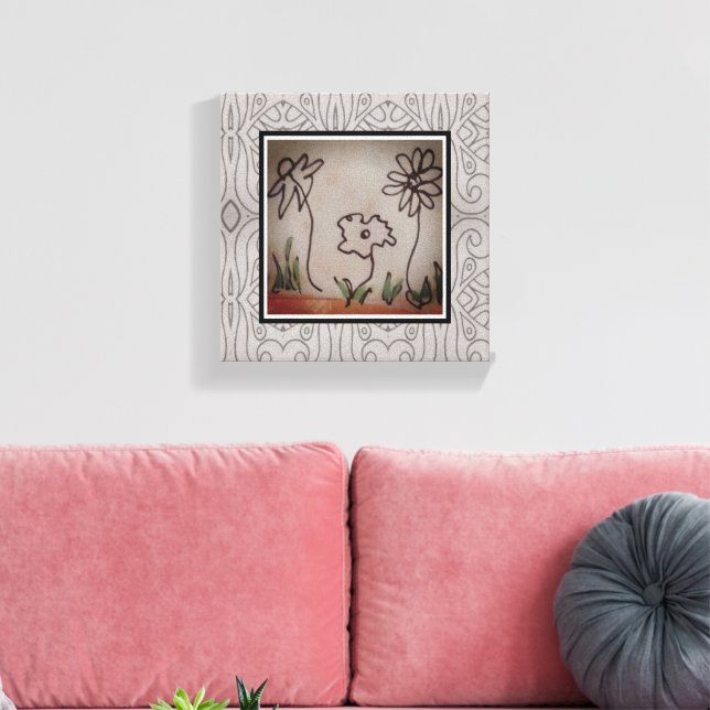 Lienzo Tres Flores Pequeñas Santelmo (Insitu (Sala de estar))