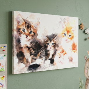 Lienzo Tres gatitos hermosos y lindos acuarela
