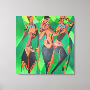 Lienzo Tres mujeres negras tradicionales étnicas bailando