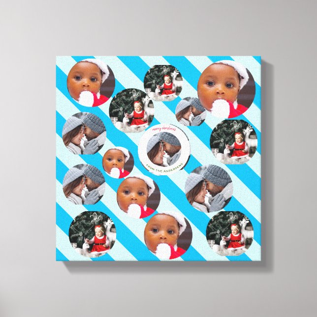 Lienzo Tres Navidades personalizados de banda azul de fot (Anverso)