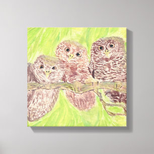 Lienzo Tres pequeñas lechuzas de cobardía - pintura acríl