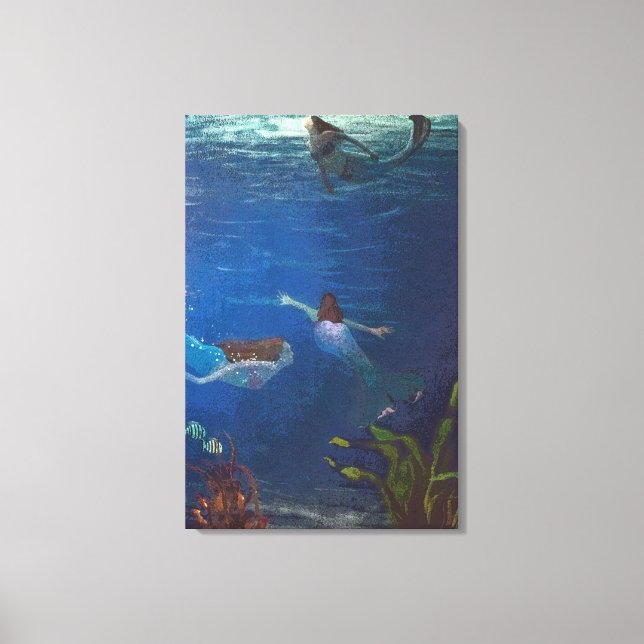 Lienzo Tres sirenas nadando bajo el agua (Anverso)