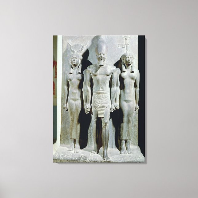 Lienzo Tríada de Menkaure con la diosa Hathor (Anverso)