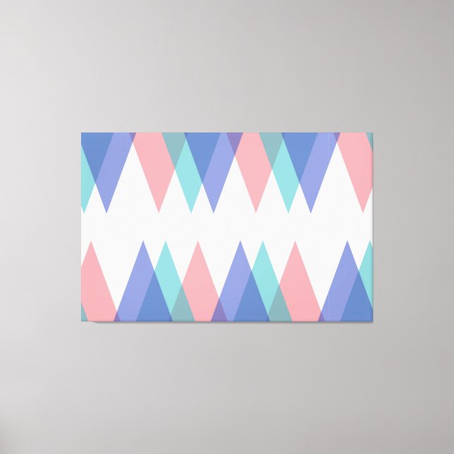 Lienzo Triángulos de azul y coral (Anverso)