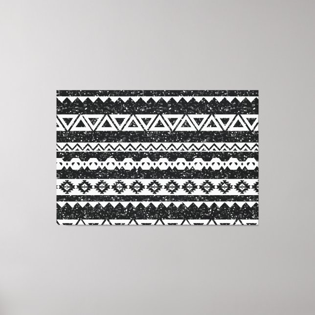 Lienzo Tribal Azteca Brillo Negro Formas Geométricas Blan (Anverso)