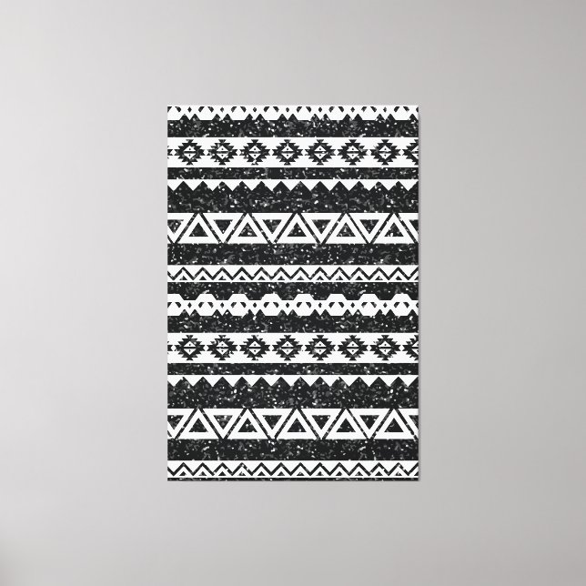 Lienzo Tribal Azteca Brillo Negro Formas Geométricas Blan (Anverso)