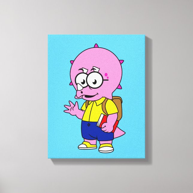 Lienzo Triceratops Con Mochila Y Libro De Texto. (Anverso)