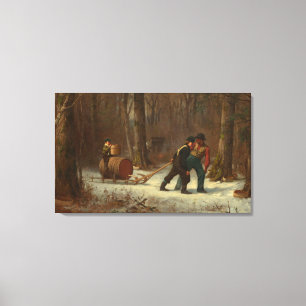 Lienzo Trineo del barril en un bosque Nevado de E.