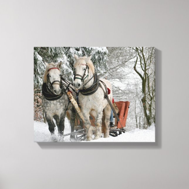 Lienzo trineo + paseo, nieve, bosque, caballo, invierno,  (Anverso)