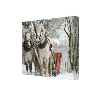 Lienzo trineo+paseo,nieve,bosque,caballo,invierno,blanco,