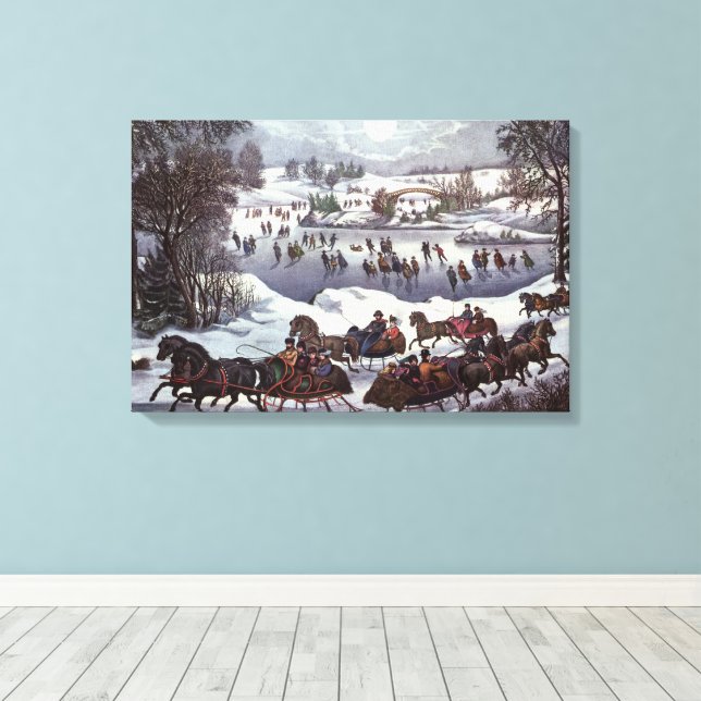 Lienzo Trineos Navideños Antiguos, Central Park en Invier (Insitu (piso de madera))