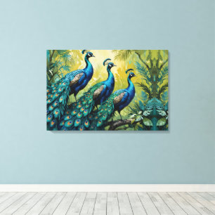 Lienzo Trío de pavos reales en la selva