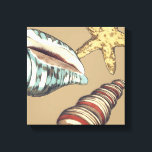 Lienzo Trío de Shell en Khaki<br><div class="desc">Megan Meagher es conocida por sus simples obras de arte. Esta es una gran imagen de arte decorativo que captura la vida marina con una estrella de mar amarilla y una concha de concha azul y roja. Obtén esta buena impresión de arte hoy en color caqui en tu producto Zazzle....</div>